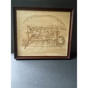 Colin Timms Pyography Wall Art Hanging Hobo Dog Sleeping On Park Bench Rustic